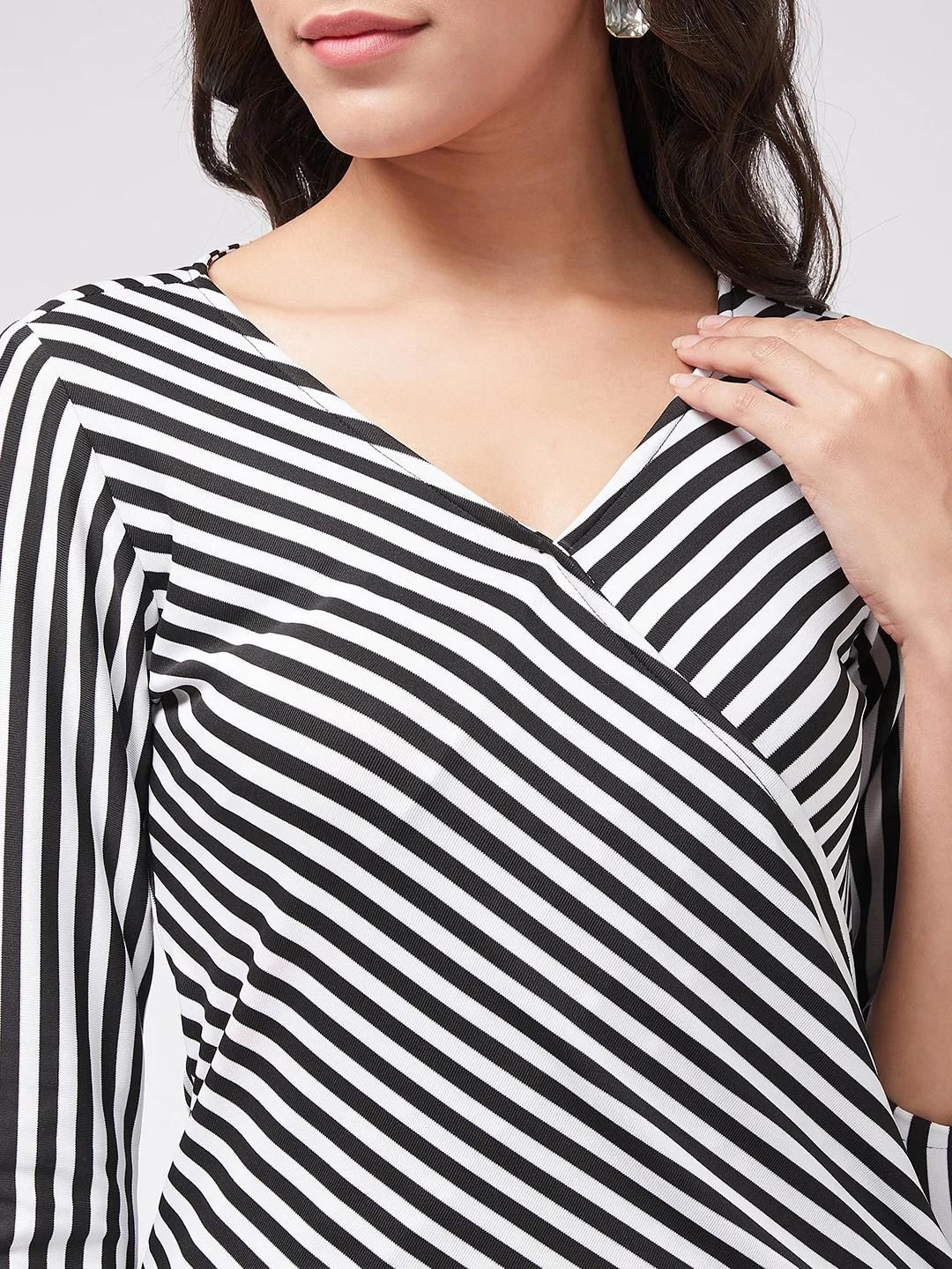 PANNKH Monocromatic Black & White Stripe Overlap Top ShopFastify