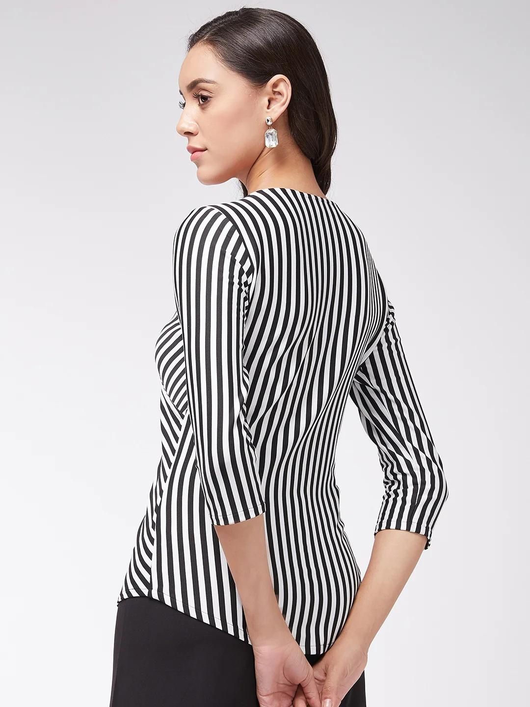 PANNKH Monocromatic Black & White Stripe Overlap Top ShopFastify